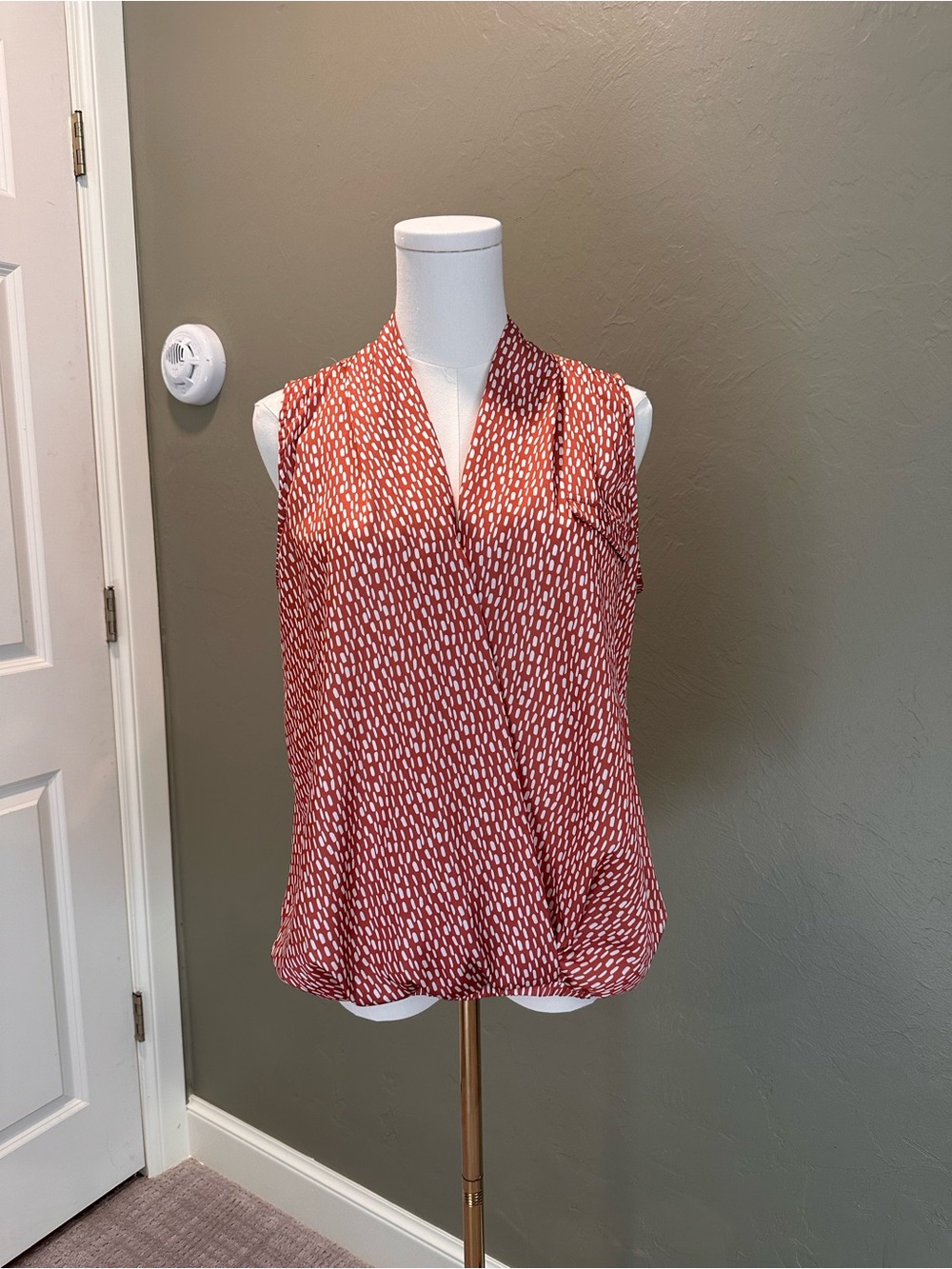 Dolan Rust Dot-Print Faux-Wrap Sleeveless Top